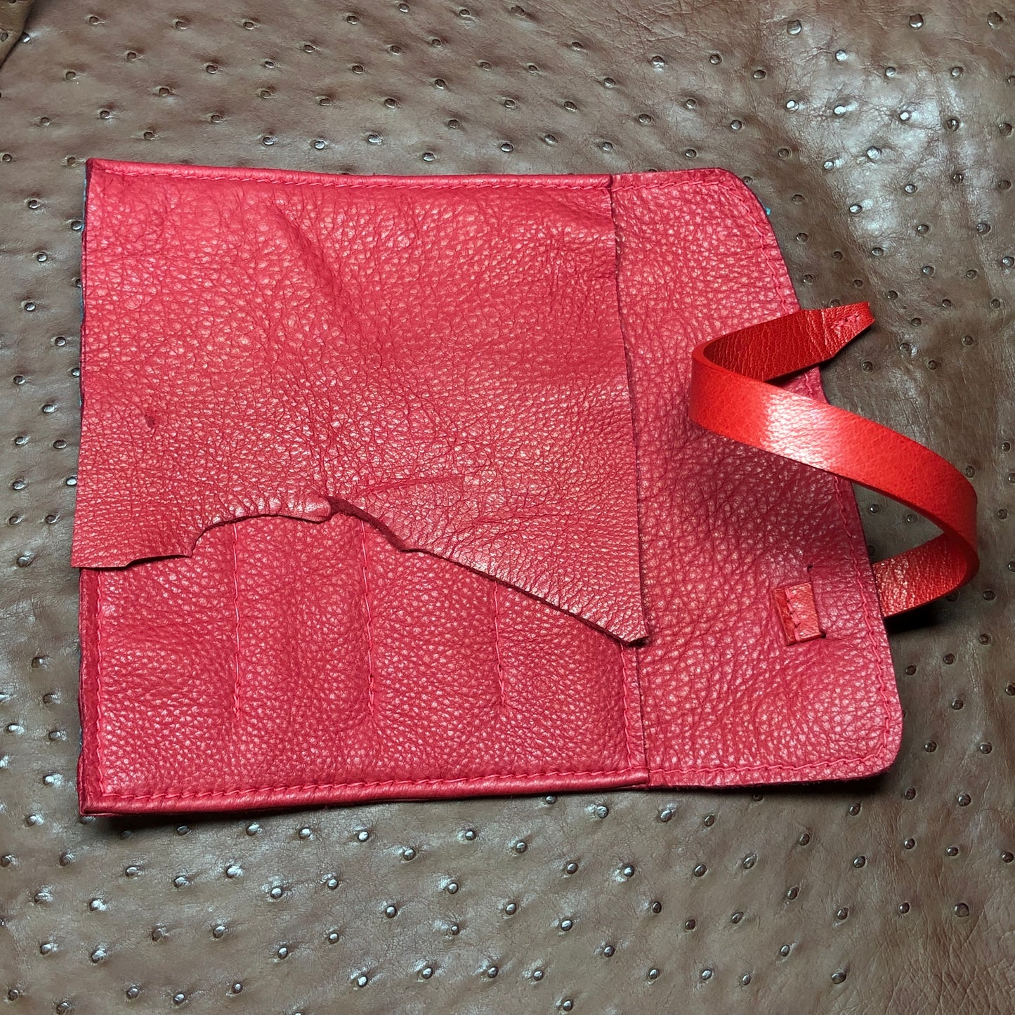 Ostrich Leather with Deerskin Lining, Pen Roll for 4 pens