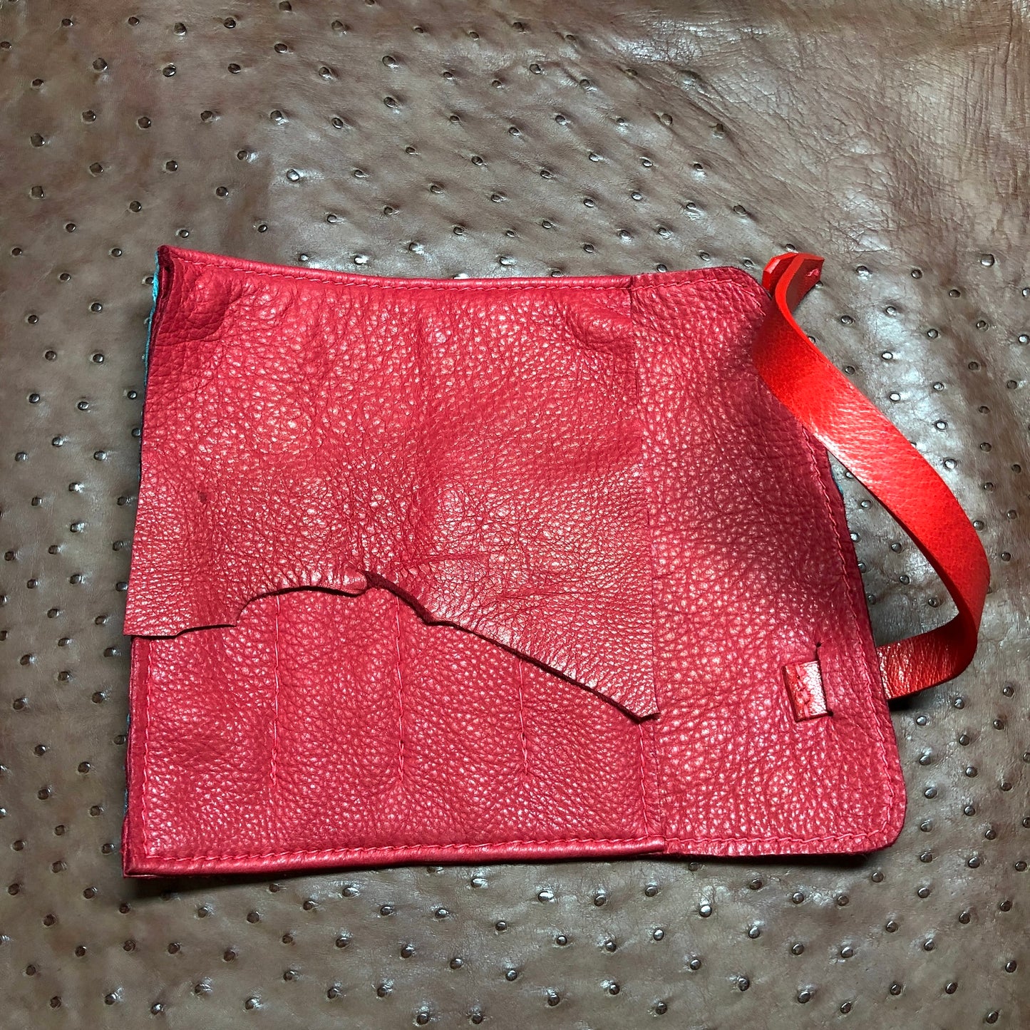 Ostrich Leather with Deerskin Lining, Pen Roll for 4 pens