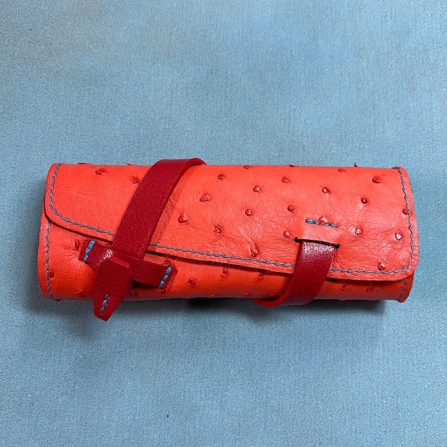 Ostrich Leather with Deerskin Lining, Pen Roll for 4 pens