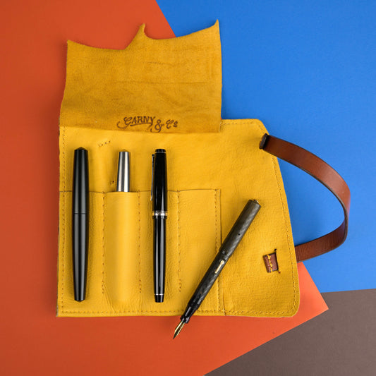 Ostrich Leather with Deerskin Lining, Pen Roll for 4 pens