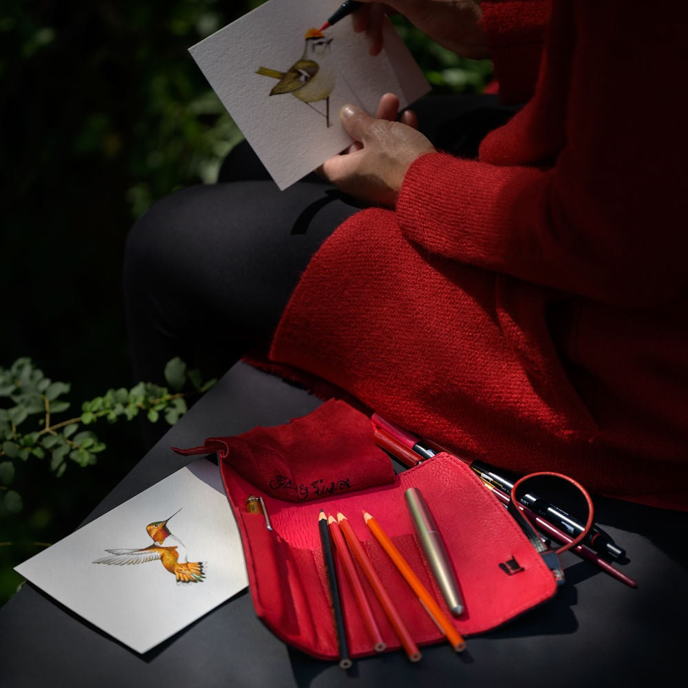 EPI Leather Pen Roll, Pen wrap, Black and Red for 4 or 6 pens - custom order only