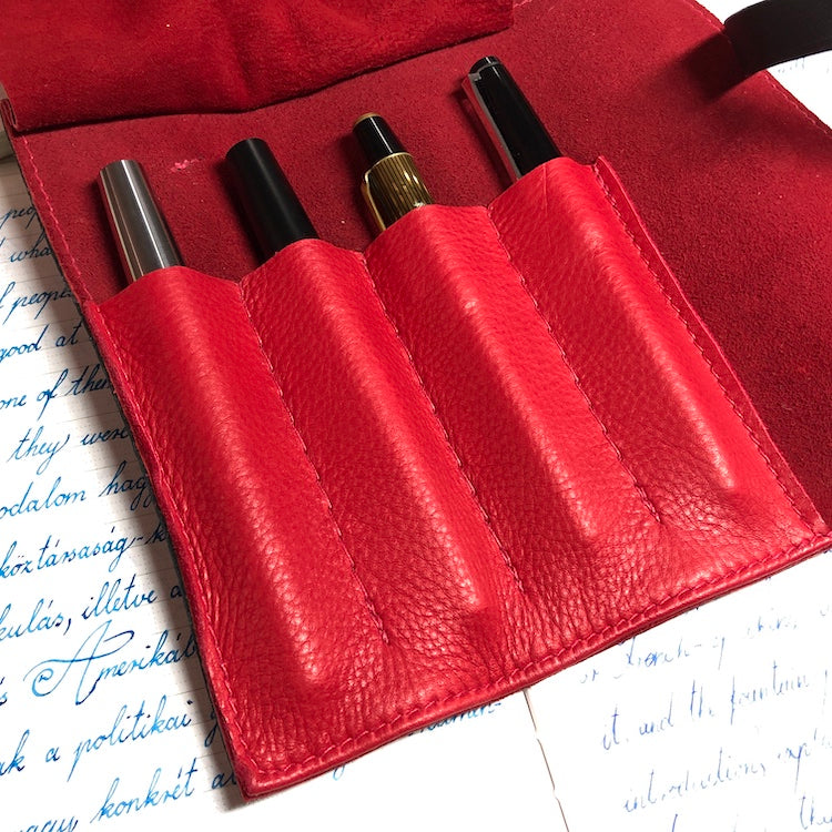 Cowhide Pen Roll - Black and Red RS for 4 or 6 pens
