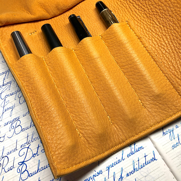 Cowhide Pen Roll, Pen Wrap - for 4 pens