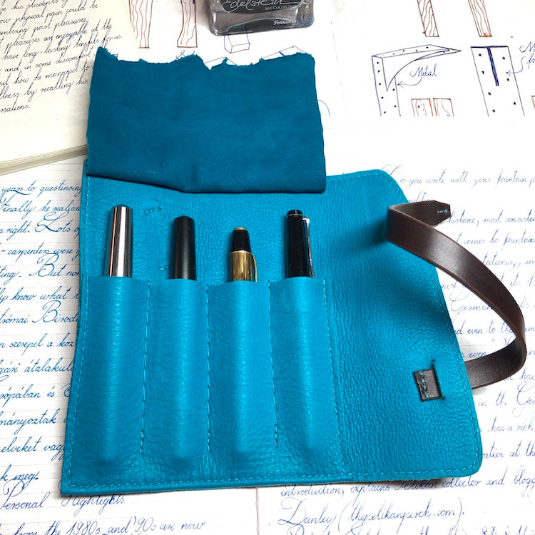 Handmade Cowhide Leather Fountain Pen Roll, Leather Pen Case, pen wrap