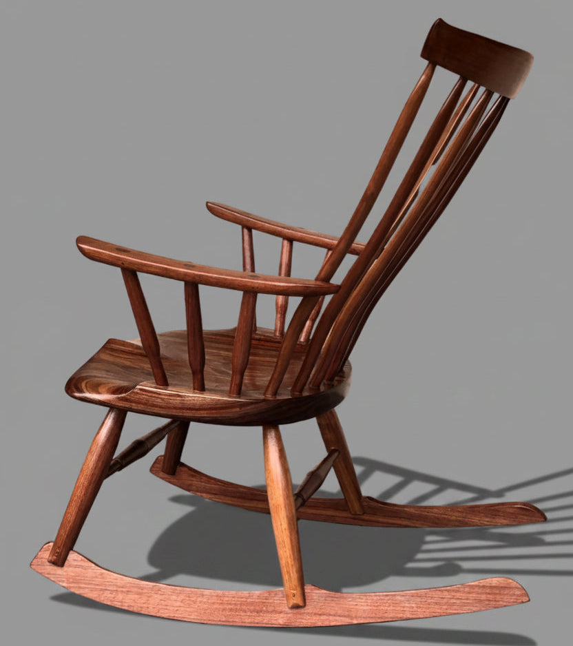 Black walnut rocking chair on the porch. 