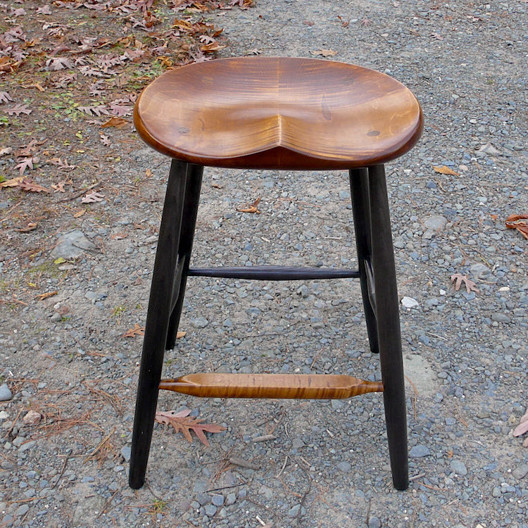 Kitchen Counter Kitchen Island Stool, Tiger Maple stool with Black Legs, 25" high stool, guitar stool. 