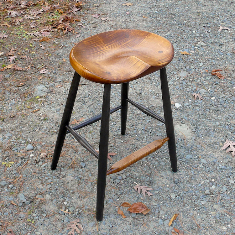Counter Stool, Tiger Maple with Black Legs - 25" -  Oval Seat