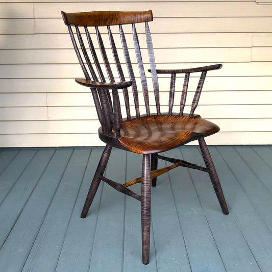 Tiger Maple Arm Chair, Dining Room Chair, Kitchen Arm Chair - one is ready to ship