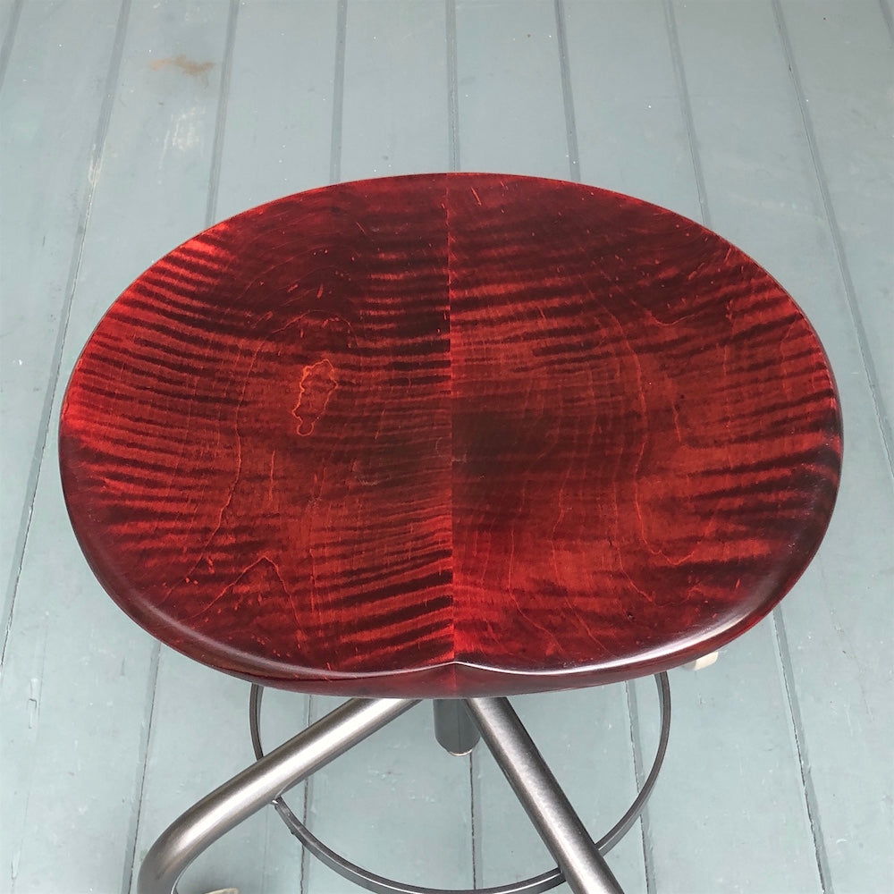 Tiger Maple Stool with Metal Base - adjustable height * Red Wine * Ready to ship