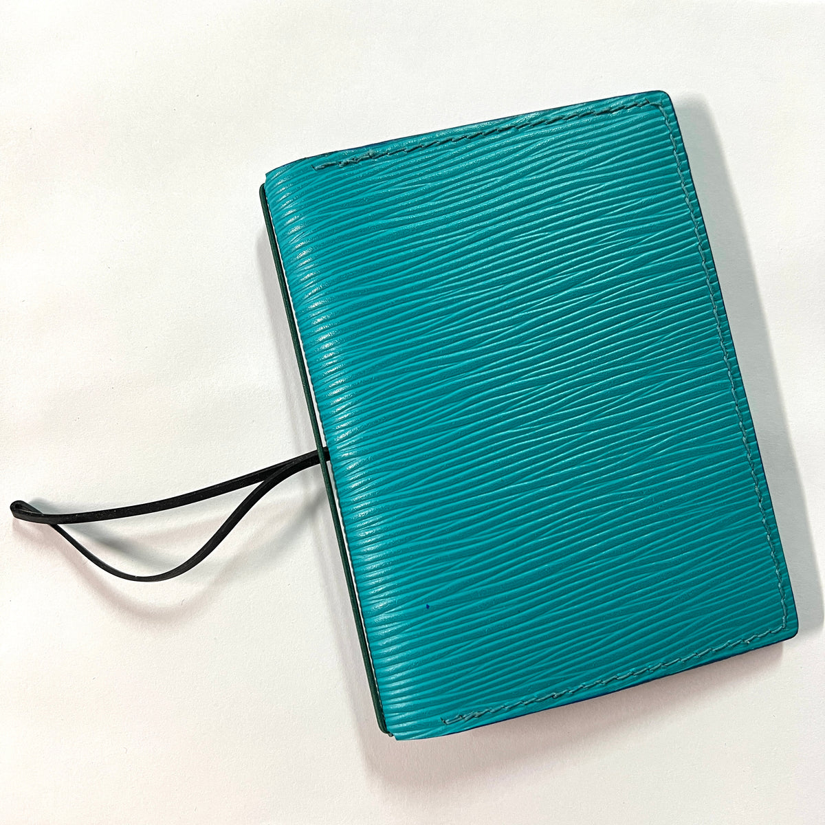 Turquoise EPI Leather cover, Cowhide leather Passport size Travelers Journal cover.  Hand stitched, finished edges. One Midori Travelers Notebook Journal included.  