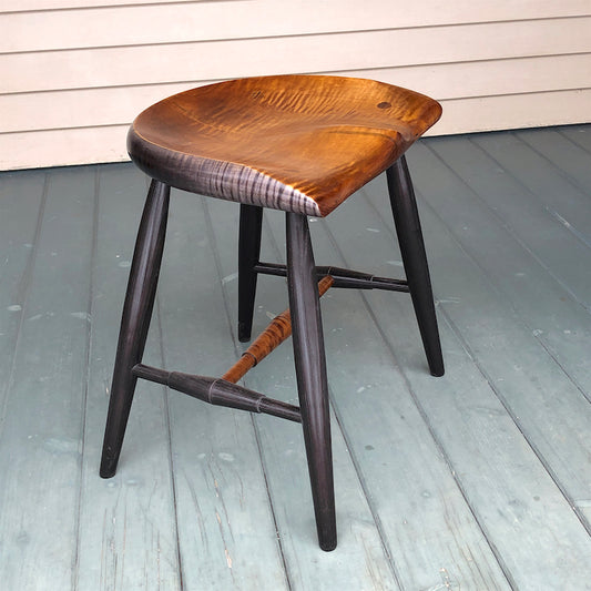 Guitar Stool, Vintage Orange horseshoe shape seat with black legs, 18" high stool. 