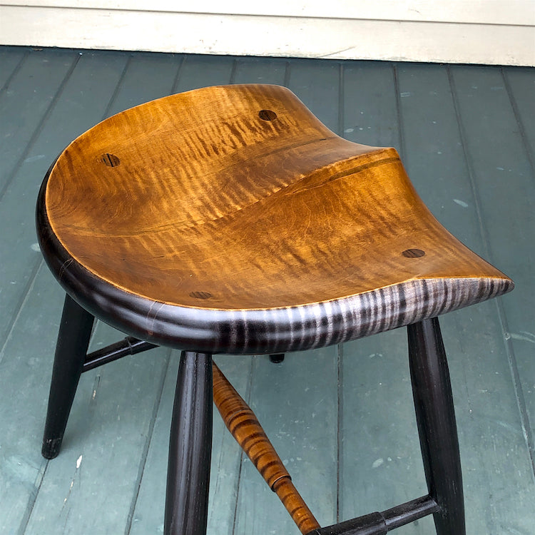 Guitar Stool, Vintage Orange tiger maple stool with black legs, 18",
