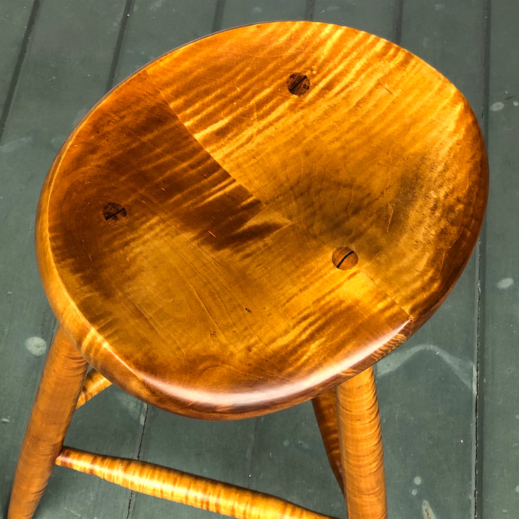 All Tiger Maple Tripod stool, 22" high for drawing, painting or if you spend long hours at the drafting table, practice your guitar or any other instrument.